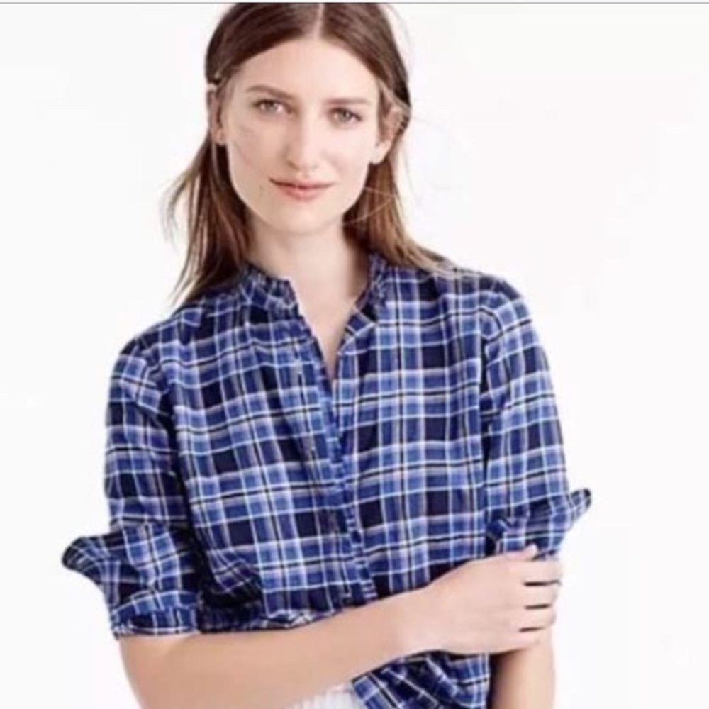 Jcrew Ruffle Popover in Ocean Plaid